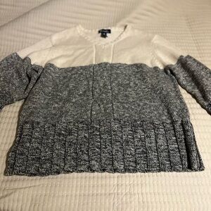 Denim&Co Gray‎ and Cream V-Neck Sweater